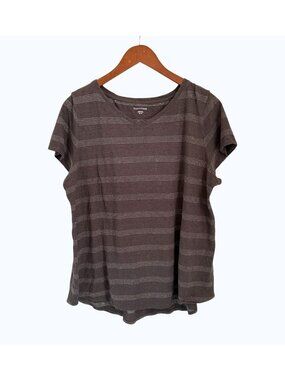 Eileen Fisher T-Shirt Tunic Linen Organic Cotton Brown Striped Short Sleeve Sz X